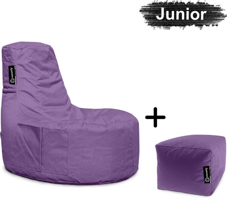 Casacomfy Gamer Junior Zitzak Stoel Binnenshuis Buitenshuis Waterbestendig Zitzak met Ontwerp+voetbankje Paars Volwassenen & Kinderen - Foto 2