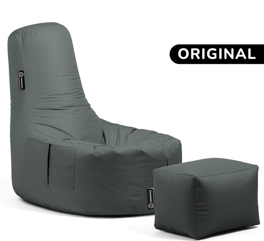 Casacomfy Gamer Original Zitzak Stoel Binnenshuis Buitenshuis Waterbestendig Zitzak met Ontwerp+voetbankje Antraciet Volwassenen & Kinderen