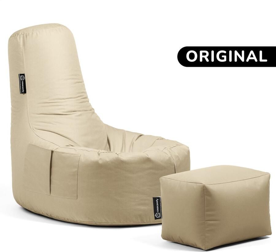 Casacomfy Gamer Original Zitzak Stoel Binnenshuis Buitenshuis Waterbestendig Zitzak met Ontwerp+voetbankje Beige Volwassenen & Kinderen