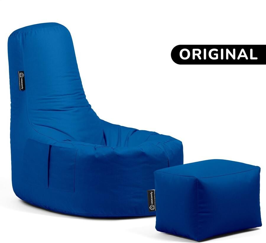 Casacomfy Gamer Original Zitzak Stoel Binnenshuis Buitenshuis Waterbestendig Zitzak met Ontwerp+voetbankje Blauw Volwassenen & Kinderen
