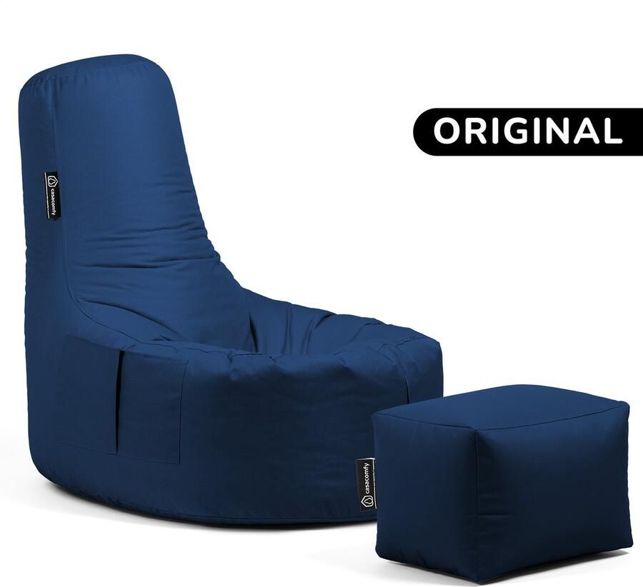 Casacomfy Gamer Original Zitzak Stoel Binnenshuis Buitenshuis Waterbestendig Zitzak met Ontwerp+voetbankje Donker Blauw Volwassenen & Kinderen