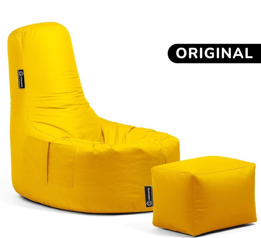 Casacomfy Gamer Original Zitzak Stoel Binnenshuis Buitenshuis Waterbestendig Zitzak met Ontwerp+voetbankje Geel Volwassenen & Kinderen