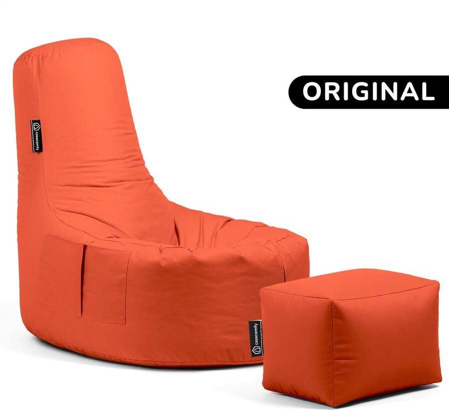 Casacomfy Gamer Original Zitzak Stoel Binnenshuis Buitenshuis Waterbestendig Zitzak met Ontwerp+voetbankje Oranje Volwassenen & Kinderen