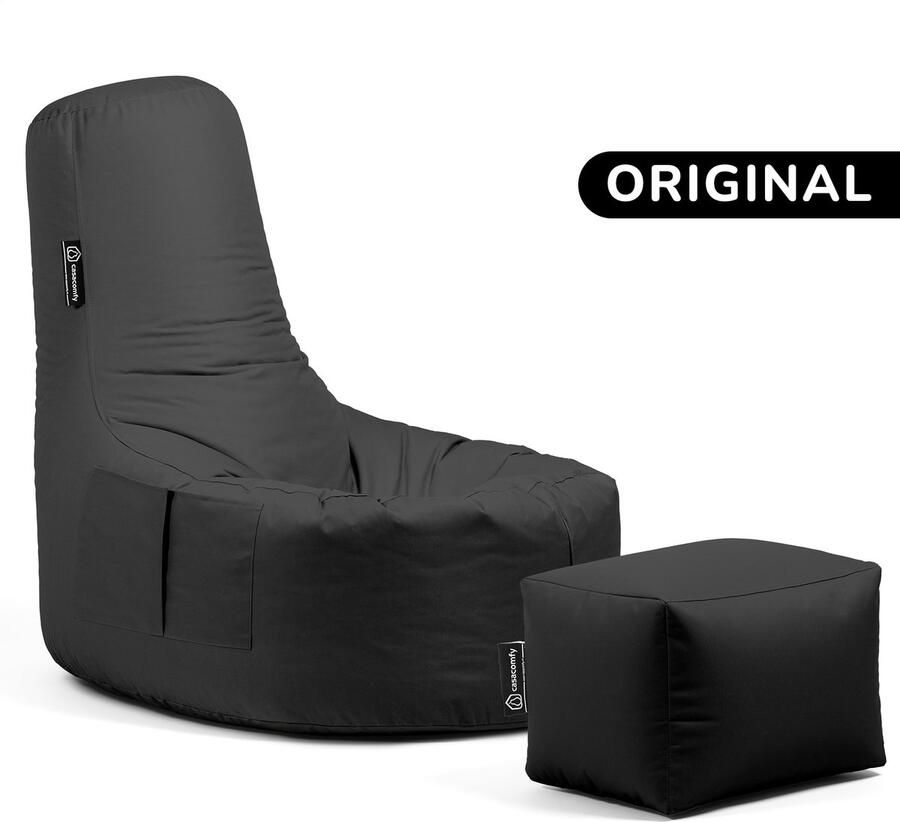 Casacomfy Gamer Original Zitzak Stoel Binnenshuis Buitenshuis Waterbestendig Zitzak met Ontwerp+voetbankje Zwart Volwassenen & Kinderen