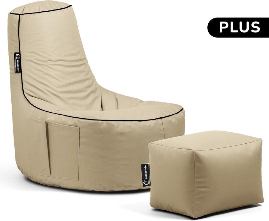 Casacomfy Zitzak Stoel Binnenshuis Buitenshuis Waterbestendig Zitzak met Ontwerp+voetbankje Volwassenen & Kinderen Gamer Plus+ Collection Beige