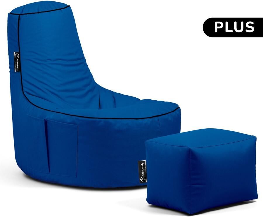 Casacomfy Zitzak Stoel Binnenshuis Buitenshuis Waterbestendig Zitzak met Ontwerp+voetbankje Volwassenen & Kinderen Gamer Plus+ Collection Blauw