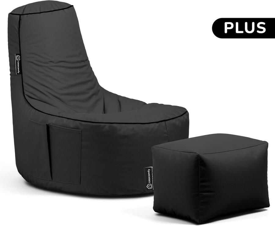 Casacomfy Zitzak Stoel Binnenshuis Buitenshuis Waterbestendig Zitzak met Ontwerp+voetbankje Volwassenen & Kinderen Gamer Plus+ Collection Zwart