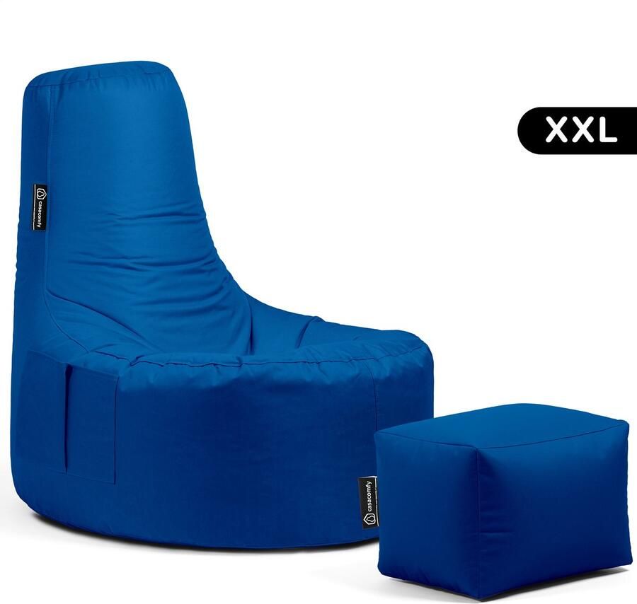 Casacomfy Gamer XXL Zitzak Stoel Binnenshuis Buitenshuis Waterbestendig Zitzak met Ontwerp+voetbankje Blauw Volwassenen & Kinderen