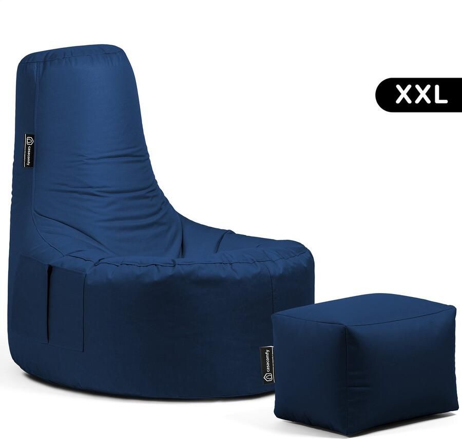Casacomfy Gamer XXL Zitzak Stoel Binnenshuis Buitenshuis Waterbestendig Zitzak met Ontwerp+voetbankje Donker Blauw Volwassenen & Kinderen