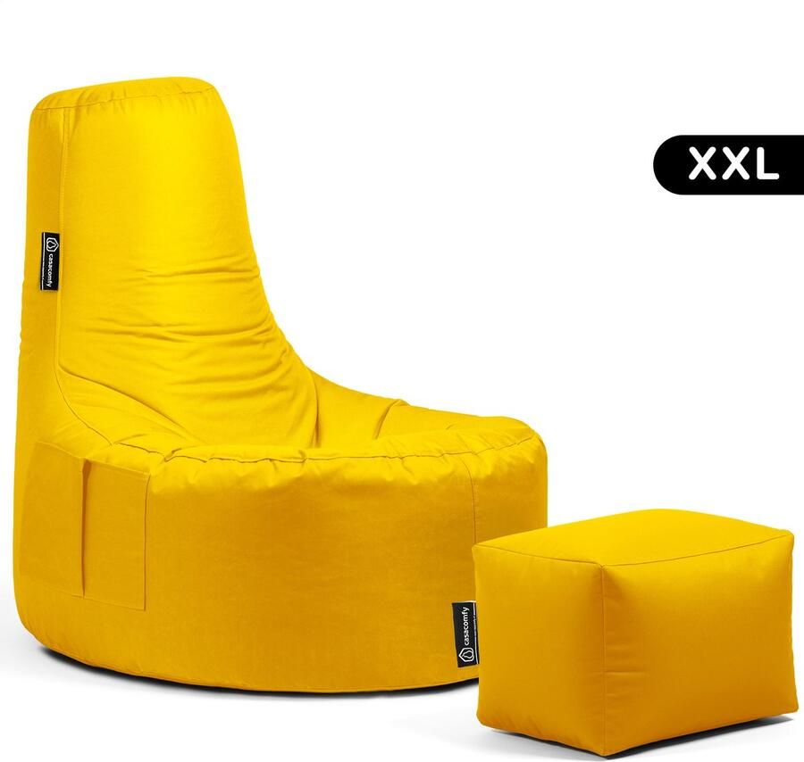 Casacomfy Gamer XXL Zitzak Stoel Binnenshuis Buitenshuis Waterbestendig Zitzak met Ontwerp+voetbankje Geel Volwassenen & Kinderen