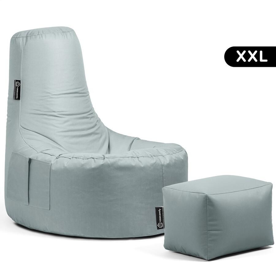 Casacomfy Gamer XXL Zitzak Stoel Binnenshuis Buitenshuis Waterbestendig Zitzak met Ontwerp+voetbankje Grijs Volwassenen & Kinderen