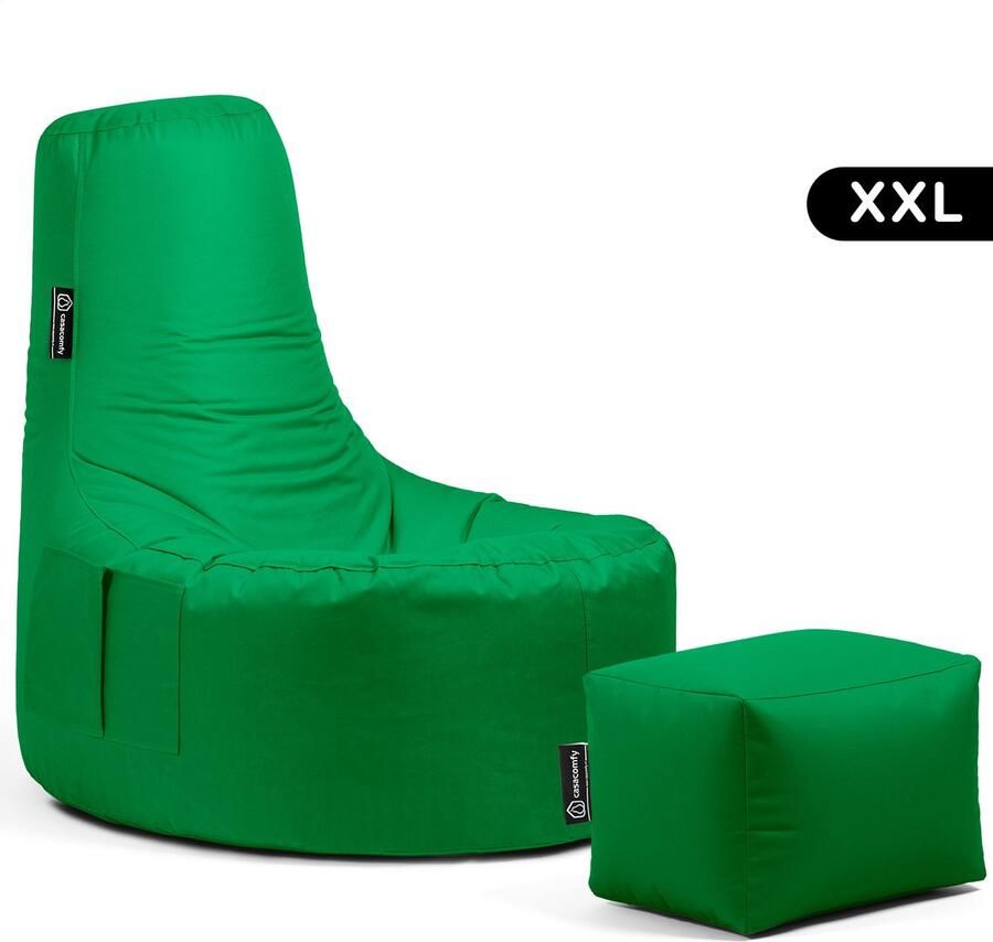 Casacomfy Gamer XXL Zitzak Stoel Binnenshuis Buitenshuis Waterbestendig Zitzak met Ontwerp+voetbankje Groen Volwassenen & Kinderen