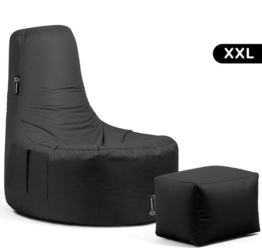 Casacomfy Gamer XXL Zitzak Stoel Binnenshuis Buitenshuis Waterbestendig Zitzak met Ontwerp+voetbankje Zwart Volwassenen & Kinderen