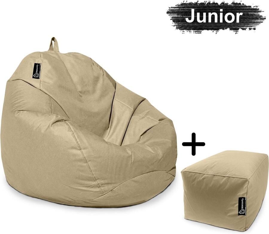 Casacomfy Zitzak Pear Junior Zitzak Stoel Binnenshuis Buitenshuis Waterbestendig Zitzak met Ontwerp+voetbankje Beige Volwassenen & Kinderen - Foto 2