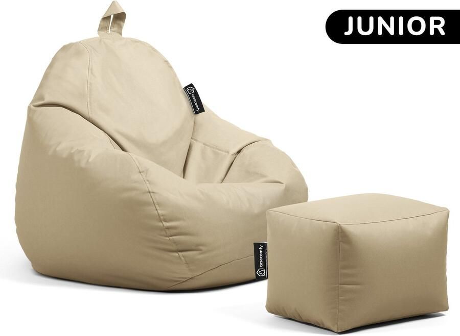 Casacomfy Zitzak Pear Junior Zitzak Stoel Binnenshuis Buitenshuis Waterbestendig Zitzak met Ontwerp+voetbankje Beige Volwassenen & Kinderen