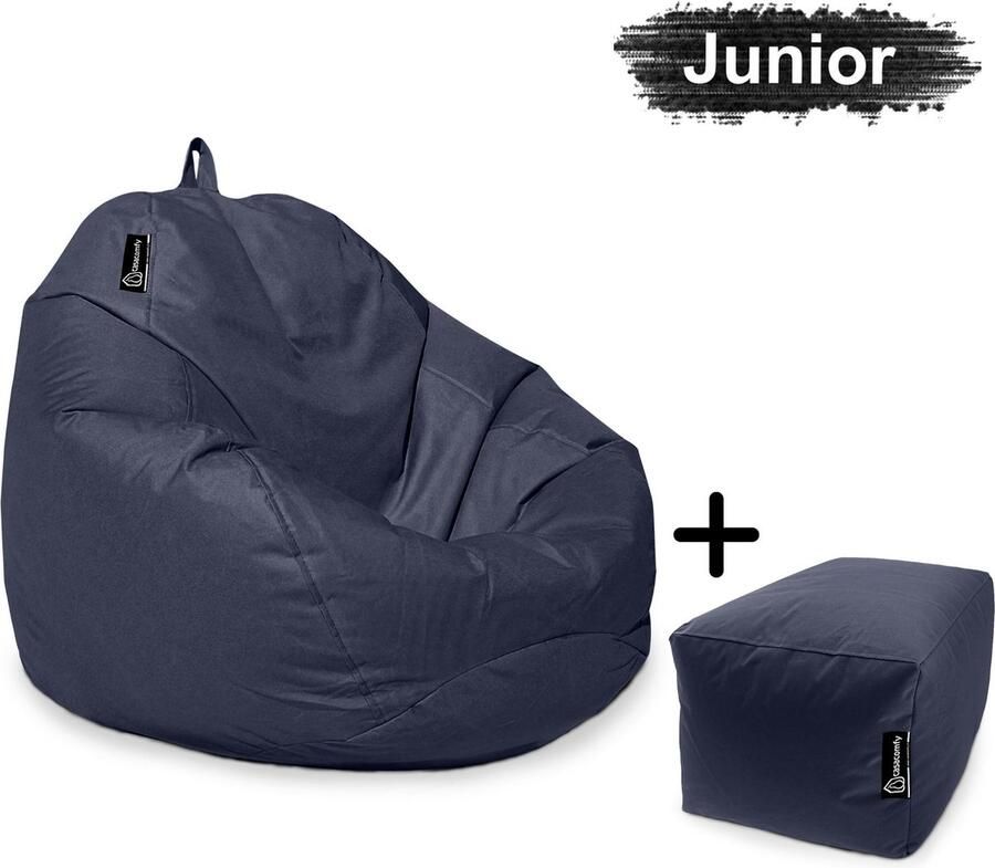 Casacomfy Zitzak Pear Junior Zitzak Stoel Binnenshuis Buitenshuis Waterbestendig Zitzak met Ontwerp+voetbankje Donker Blauw Volwassenen & Kinderen - Foto 2