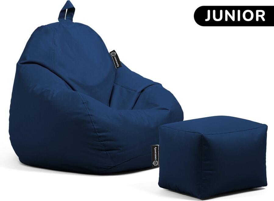 Casacomfy Zitzak Pear Junior Zitzak Stoel Binnenshuis Buitenshuis Waterbestendig Zitzak met Ontwerp+voetbankje Donker Blauw Volwassenen & Kinderen