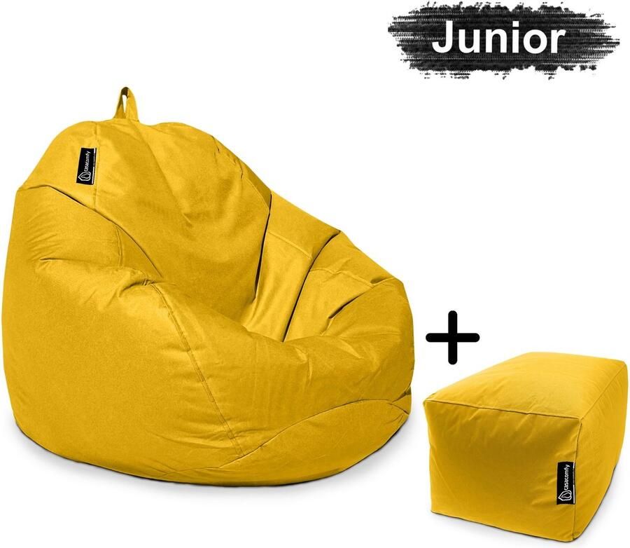Casacomfy Zitzak Pear Junior Zitzak Stoel Binnenshuis Buitenshuis Waterbestendig Zitzak met Ontwerp+voetbankje Geel Volwassenen & Kinderen - Foto 2