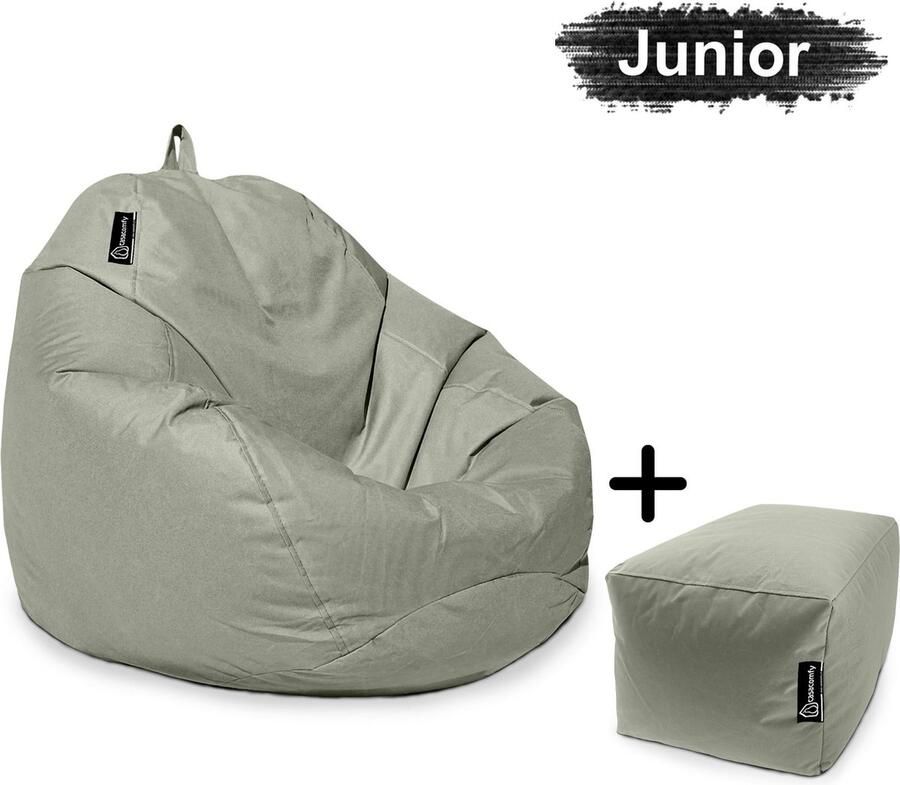 Casacomfy Zitzak Pear Junior Zitzak Stoel Binnenshuis Buitenshuis Waterbestendig Zitzak met Ontwerp+voetbankje Grijs Volwassenen & Kinderen - Foto 2