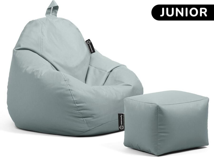 Casacomfy Zitzak Pear Junior Zitzak Stoel Binnenshuis Buitenshuis Waterbestendig Zitzak met Ontwerp+voetbankje Grijs Volwassenen & Kinderen