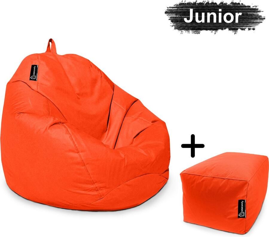 Casacomfy Zitzak Pear Junior Zitzak Stoel Binnenshuis Buitenshuis Waterbestendig Zitzak met Ontwerp+voetbankje Oranje & Kinderen - Foto 2