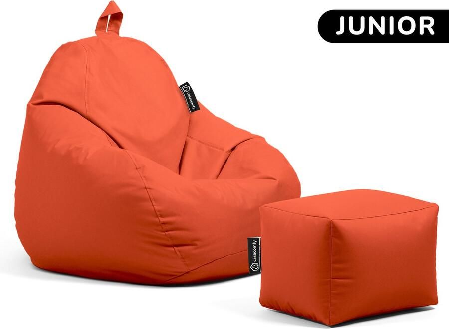 Casacomfy Zitzak Pear Junior Zitzak Stoel Binnenshuis Buitenshuis Waterbestendig Zitzak met Ontwerp+voetbankje Oranje & Kinderen