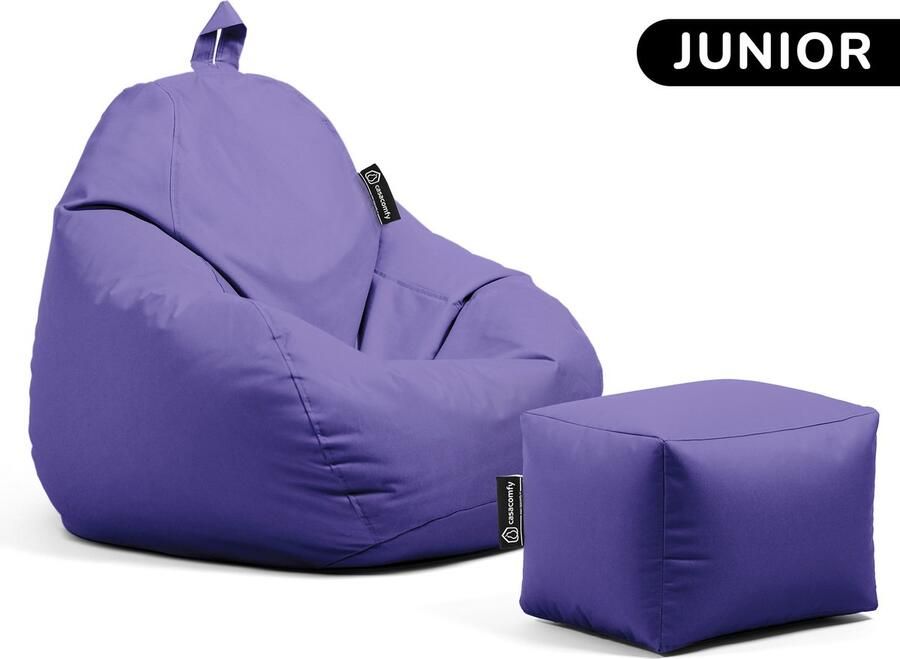 Casacomfy Zitzak Pear Junior Zitzak Stoel Binnenshuis Buitenshuis Waterbestendig Zitzak met Ontwerp+voetbankje Paars Volwassenen & Kinderen