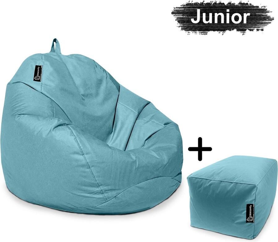 Casacomfy Zitzak Pear Junior Zitzak Stoel Binnenshuis Buitenshuis Waterbestendig Zitzak met Ontwerp+voetbankje Turquoise Volwassenen & Kinderen - Foto 2