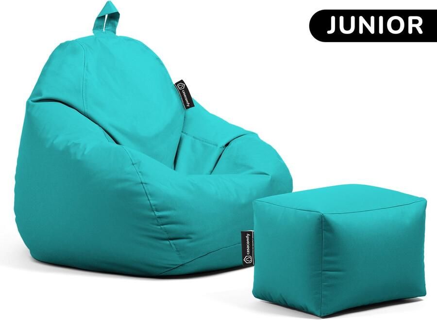 Casacomfy Zitzak Pear Junior Zitzak Stoel Binnenshuis Buitenshuis Waterbestendig Zitzak met Ontwerp+voetbankje Turquoise Volwassenen & Kinderen