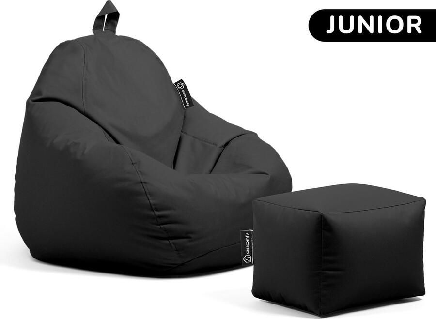 Casacomfy Zitzak Pear Junior Zitzak Stoel Binnenshuis Buitenshuis Waterbestendig Zitzak met Ontwerp+voetbankje Zwart Volwassenen & Kinderen