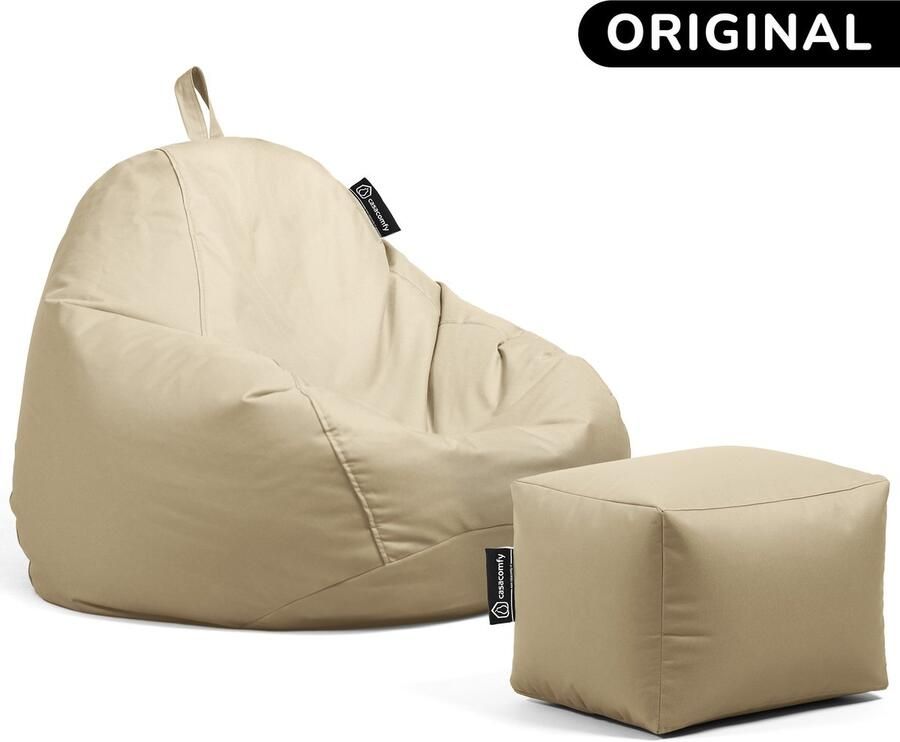 Casacomfy Pear Original Zitzak Stoel Binnenshuis Buitenshuis Waterbestendig Zitzak met Ontwerp+voetbankje Beige Volwassenen & Kinderen