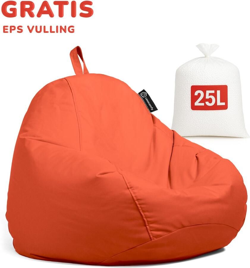 Casacomfy Complete Zitzak+(Gratis EPS 25 LT) Volwassenen & Kinderen Pear Original Oranje- Binnen & Buiten Zitzak Waterafstotend Comfortabel Duurzaam Vulling Originele EPS