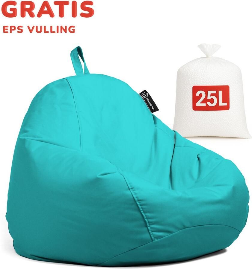 Casacomfy Complete Zitzak+(Gratis EPS 25 LT) Volwassenen & Kinderen Pear Original Turquoise- Binnen & Buiten Zitzak Waterafstotend Comfortabel Duurzaam Vulling Originele EPS