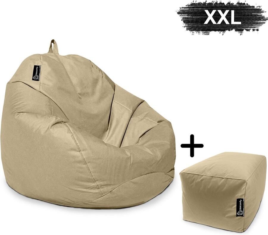 Casacomfy Zitzak Pear XXL Zitzak Stoel Binnenshuis Buitenshuis Waterbestendig Zitzak met Ontwerp+voetbankje Beige Volwassenen & Kinderen - Foto 2