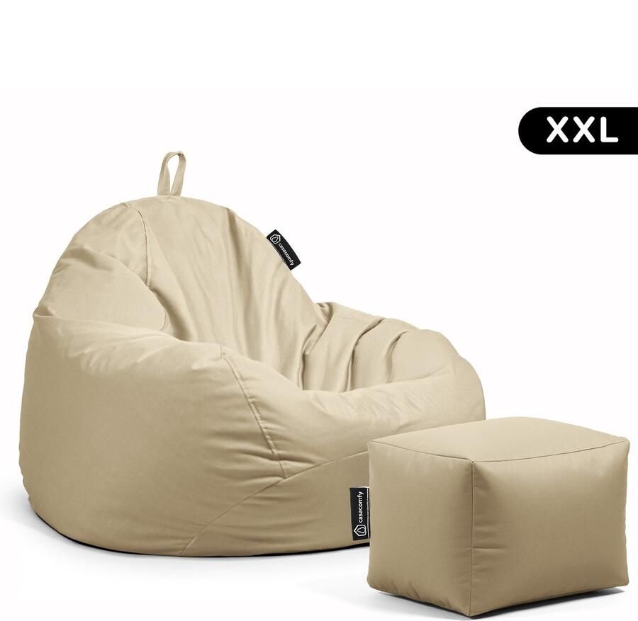 Casacomfy Zitzak Pear XXL Zitzak Stoel Binnenshuis Buitenshuis Waterbestendig Zitzak met Ontwerp+voetbankje Beige Volwassenen & Kinderen
