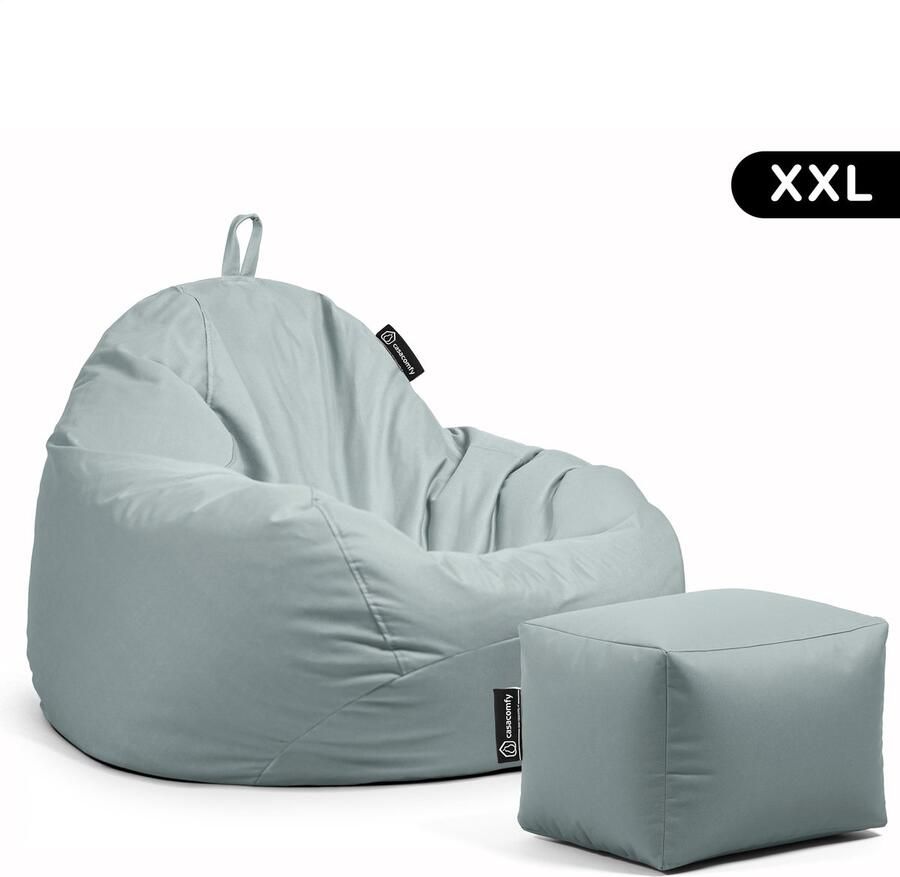 Casacomfy Zitzak Pear XXL Zitzak Stoel Binnenshuis Buitenshuis Waterbestendig Zitzak met Ontwerp+voetbankje Grijs Volwassenen & Kinderen