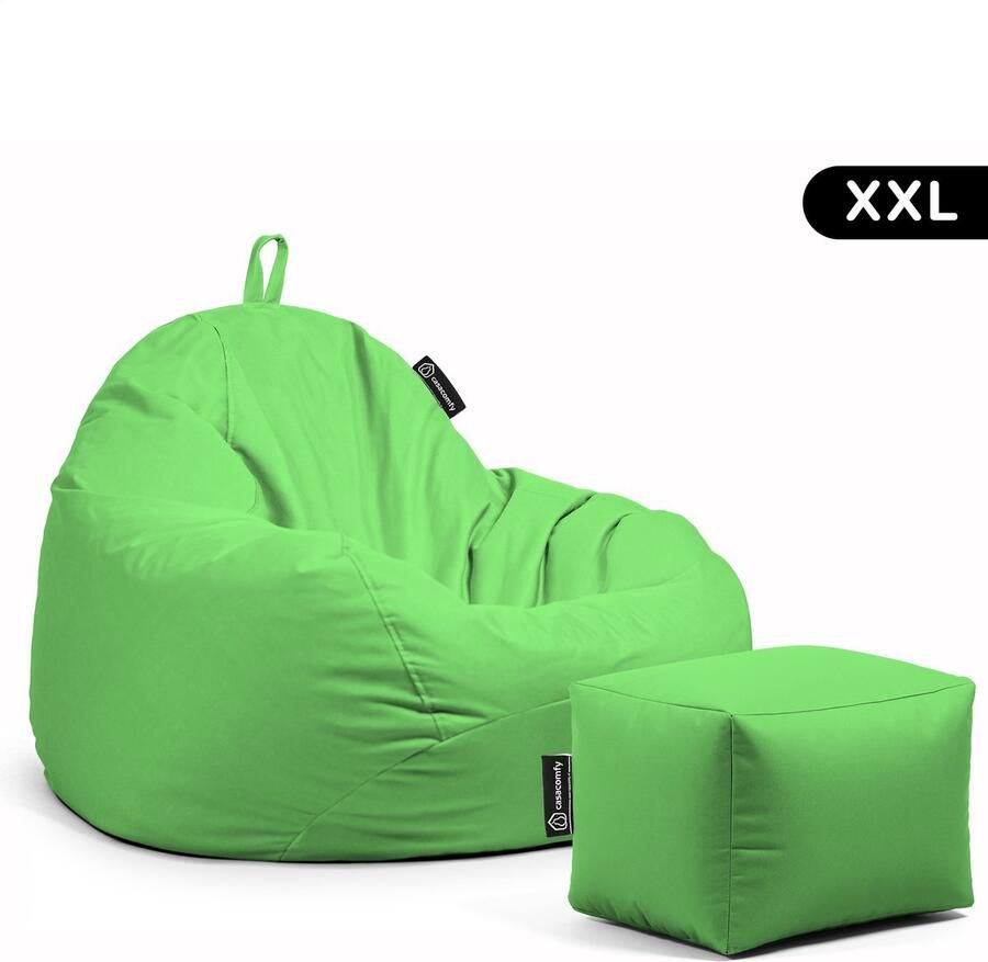 Casacomfy Zitzak Pear XXL Zitzak Stoel Binnenshuis Buitenshuis Waterbestendig Zitzak met Ontwerp+voetbankje Lime Volwassenen & Kinderen