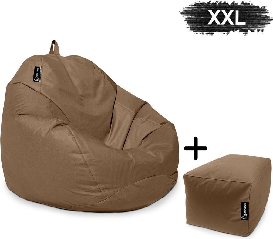Casacomfy Zitzak Pear XXL Zitzak Stoel Binnenshuis Buitenshuis Waterbestendig Zitzak met Ontwerp+voetbankje Mokka Bruin Volwassenen & Kinderen