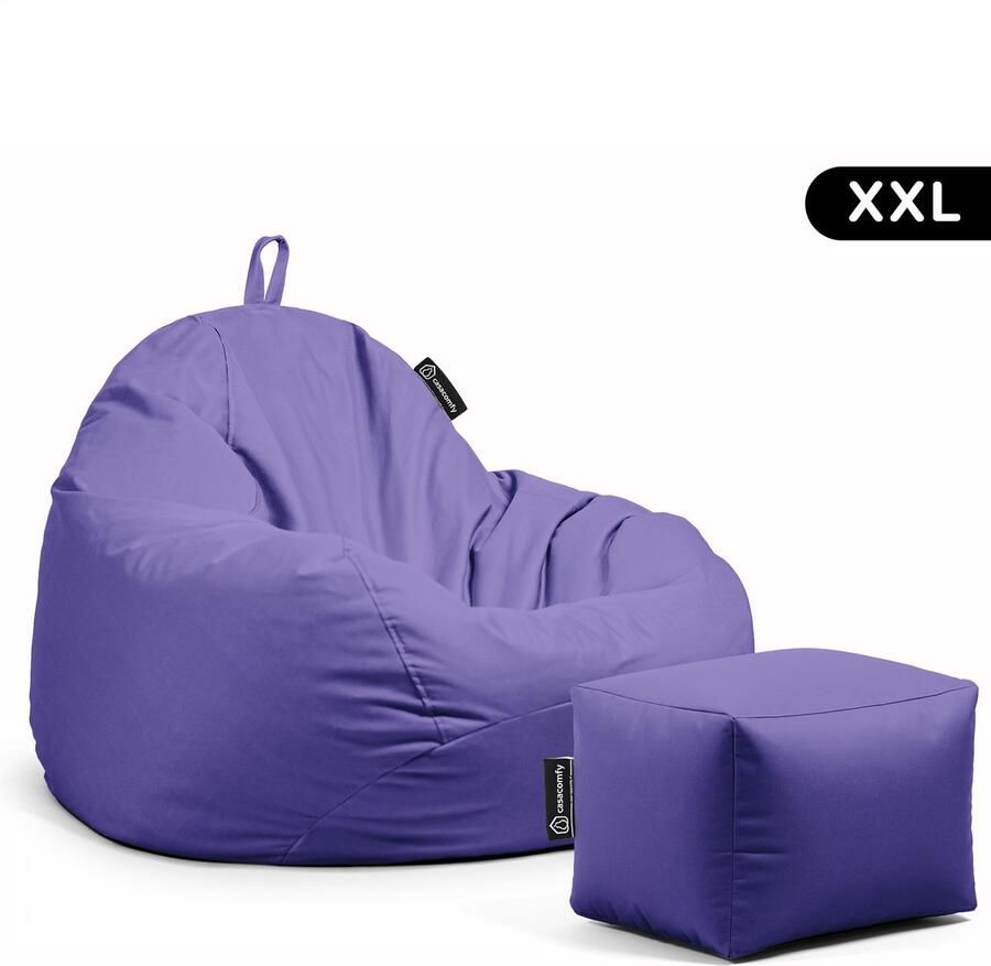 Casacomfy Zitzak Pear XXL Zitzak Stoel Binnenshuis Buitenshuis Waterbestendig Zitzak met Ontwerp+voetbankje Paars Volwassenen & Kinderen