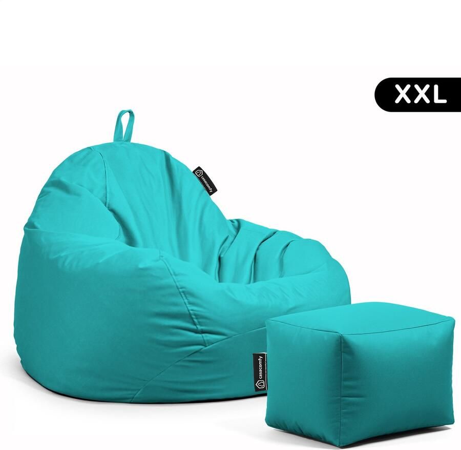 Casacomfy Zitzak Pear XXL Zitzak Stoel Binnenshuis Buitenshuis Waterbestendig Zitzak met Ontwerp+voetbankje Turquoise Volwassenen & Kinderen