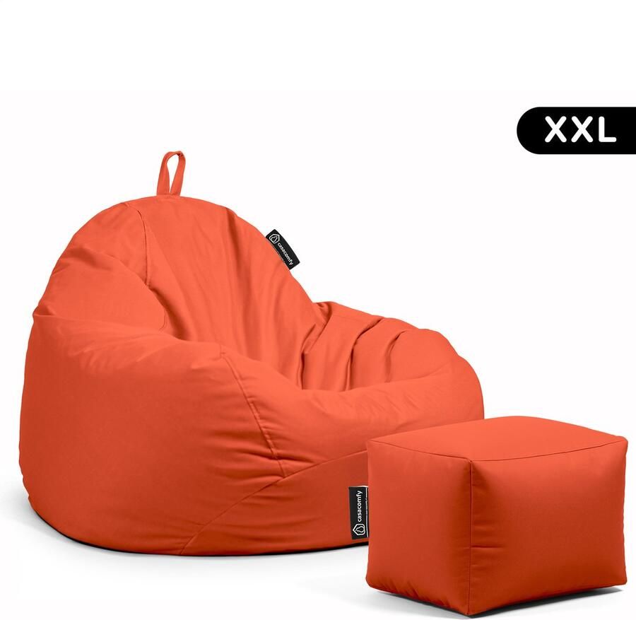 Casacomfy Zitzak Pear XXL Zitzak Stoel Binnenshuis Buitenshuis Waterbestendig Zitzak met Ontwerp+voetbankje Oranje Volwassenen & Kinderen
