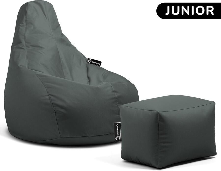 Casacomfy – Premium Junior – Complete Zitzak met Voetenbankje – Antraciet – Waterbestendig – Kinder Zitzak