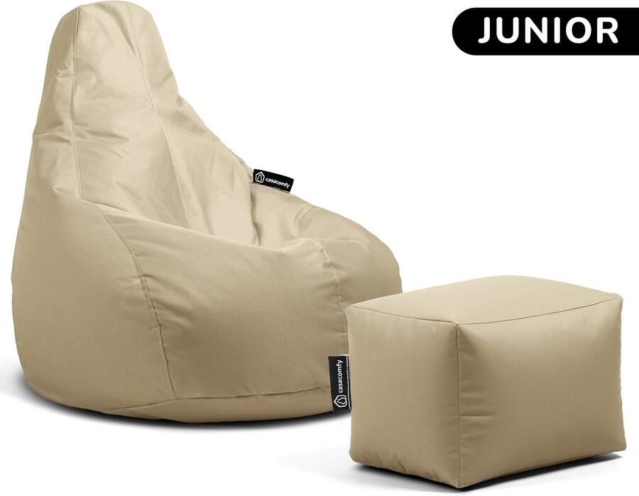 Casacomfy – Premium Junior – Complete Zitzak met Voetenbankje – Beige – Waterbestendig – Kinder Zitzak