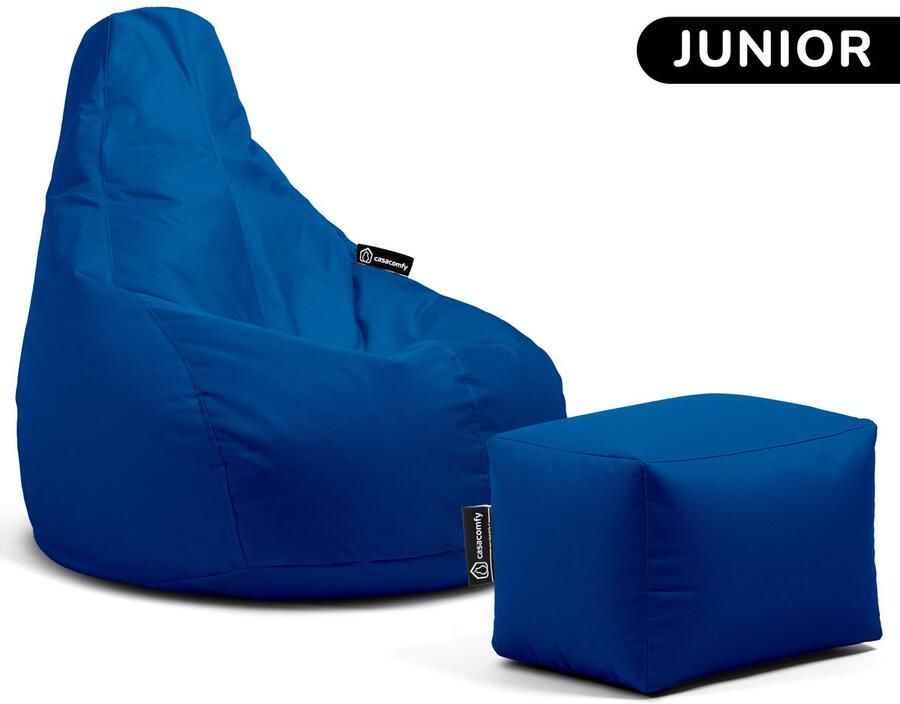 Casacomfy – Premium Junior – Complete Zitzak met Voetenbankje – Blauw – Waterbestendig – Kinder Zitzak