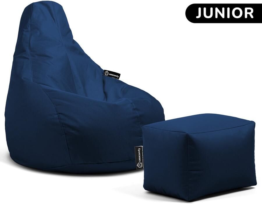 Casacomfy – Premium Junior – Complete Zitzak met Voetenbankje – Donker Blauw – Waterbestendig – Kinder Zitzak