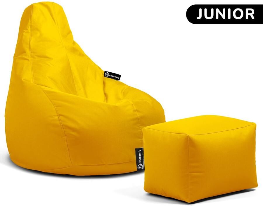 Casacomfy – Premium Junior – Complete Zitzak met Voetenbankje – Geel – Waterbestendig – Kinder Zitzak
