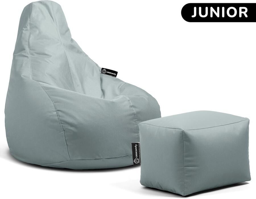 Casacomfy – Premium Junior – Complete Zitzak met Voetenbankje – Grijs – Waterbestendig – Kinder Zitzak