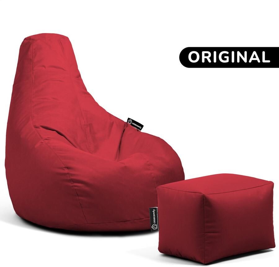 Casacomfy – Premium Original – Complete Zitzak met Voetenbankje – Rood – Waterbestendig – Volwassenen & Kinderen