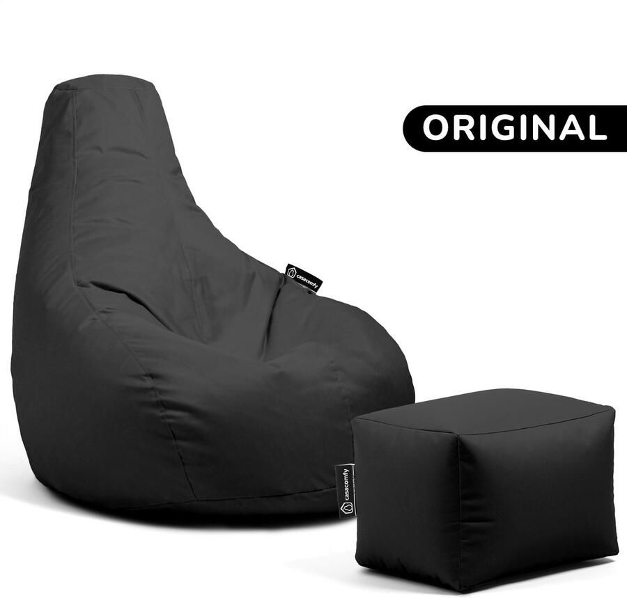 Casacomfy – Premium Original – Complete Zitzak met Voetenbankje – Zwart – Waterbestendig – Volwassenen & Kinderen