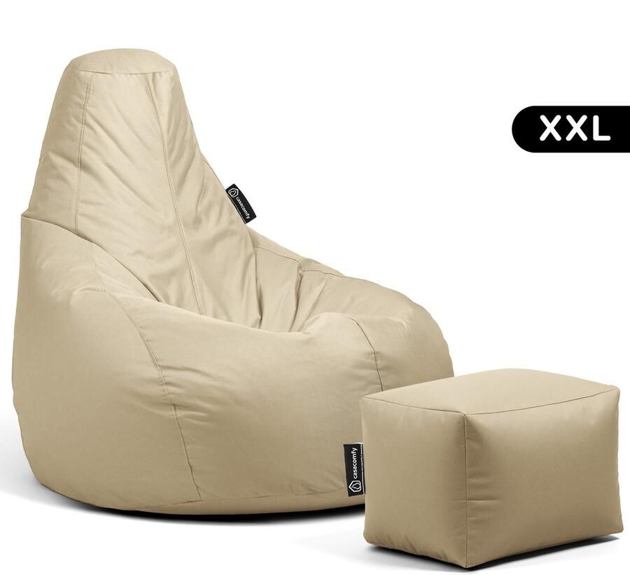 Casacomfy – Premium XXL – Complete Zitzak met Voetenbankje – Beige – Waterbestendig – Volwassenen